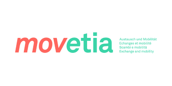 Movetia - Exchange and Mobility Movetia logo with slanted letters